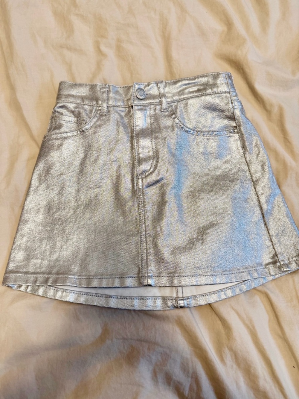 Girls H&M Silver Metallic A-Line Mini Skirt
